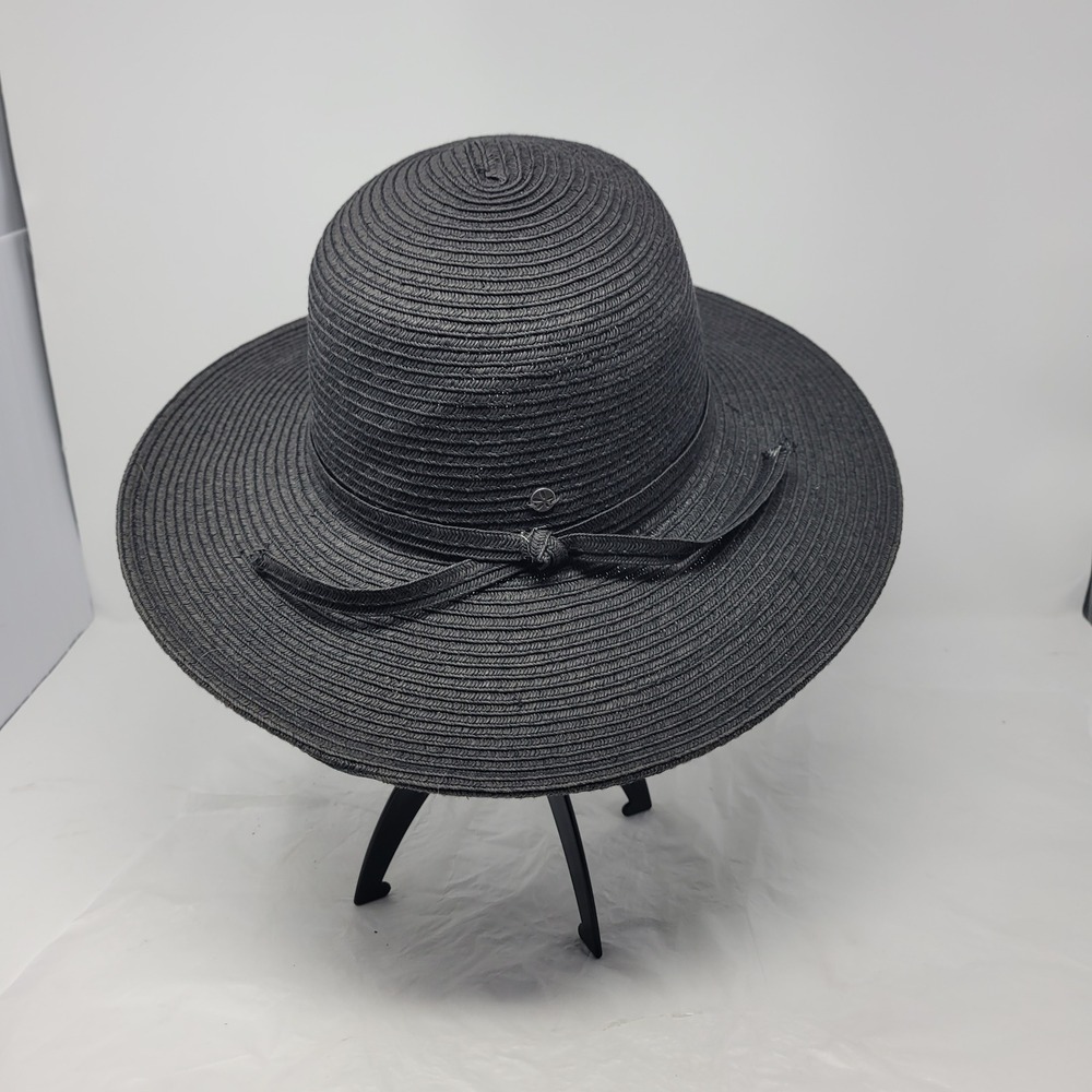 Kooringal Resort Coastal Beach Black Paper Straw Wide Brim Sun Hat OS 57cm Bow